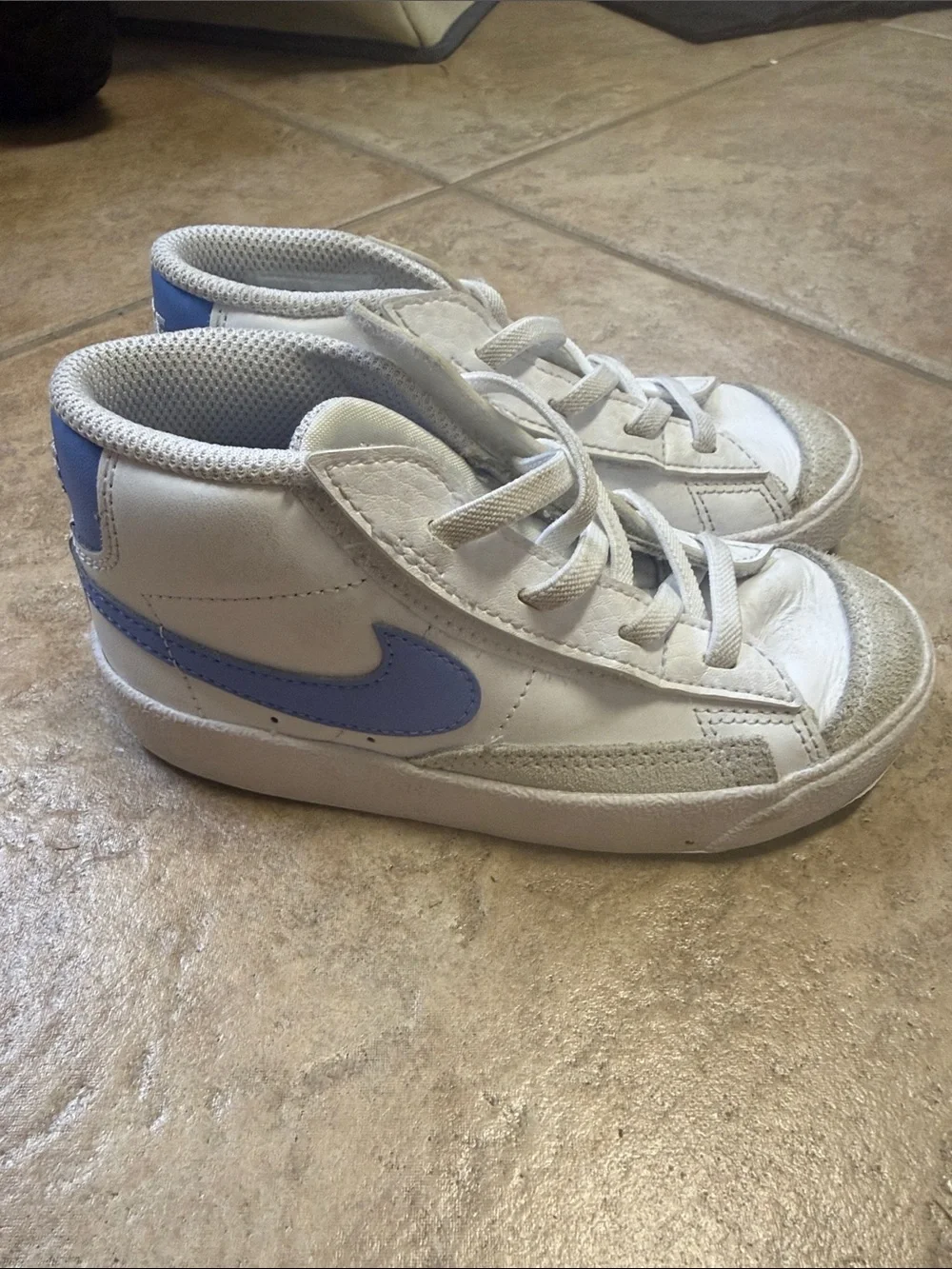 Nike Kids White & Light Blue Mid-Top Sneakers